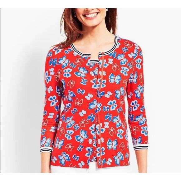 Talbots Floral Cardigan Women’s XL Red‎ 3/4 Sleeve Retro 90’s Inspired Y2k - Picture 1 of 11